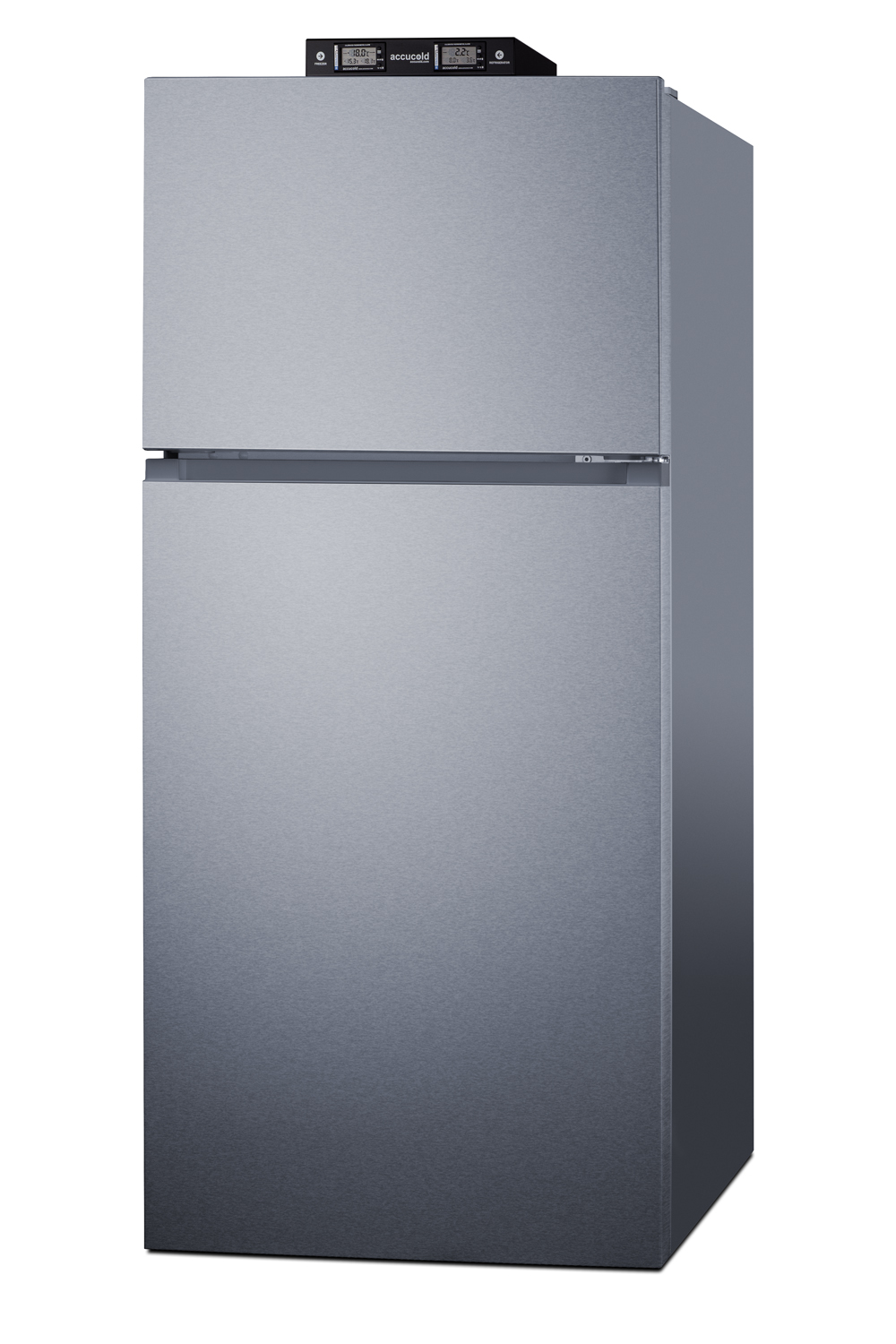 18 cu.ft. break room refrigerator-freezer in stainless steel with NIST calibrated alarm/thermometers
